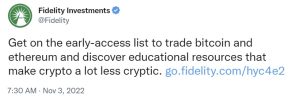 Fidelity Investments Launching Commission-Free Retail Crypto Trading for Bitcoin and Ether Fidelity Investments Launching Commission-Free Retail Crypto Trading for Bitcoin and Ether