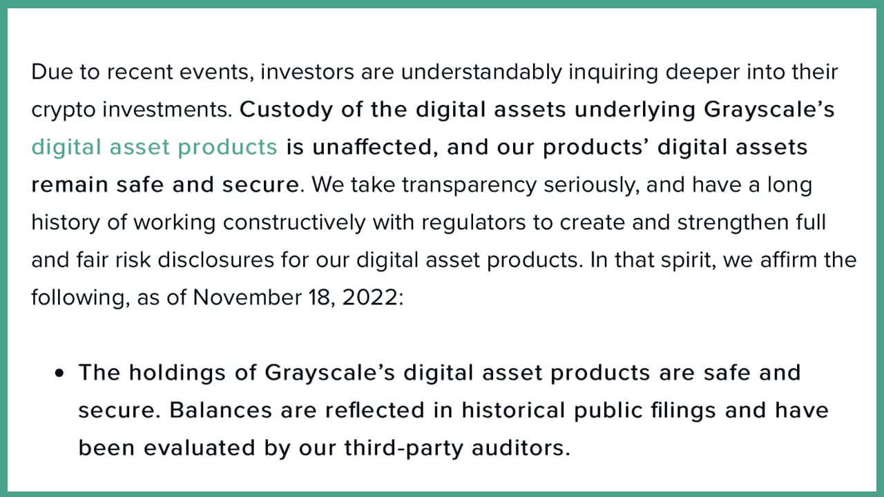 GBTC Manager Insists the ‘Holdings of Grayscale’s Digital Asset Products Are Safe and Secure’
