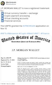 JPMorgan Chase Granted Wallet Trademark for Covering Virtual Currency and Crypto Payment Services JPMorgan Chase Granted Wallet Trademark for Covering Virtual Currency and Crypto Payment Services