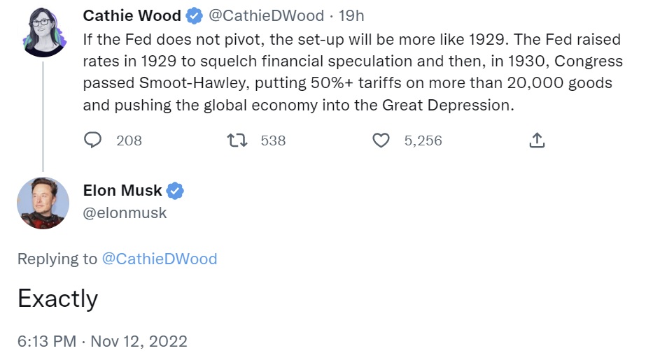 Der CEO von Ark Invest warnt davor, dass die Maßnahmen der Fed zu einer Weltwirtschaftskrise wie im Jahr 1929 führen könnten – Elon Musk stimmt zu