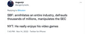 SBF Is Sleeping Better, Playing Video Games — New York Times Sam Bankman-Fried Interview Dunked on for Going Soft on FTX Co-Founder SBF Is Sleeping Better, Playing Video Games — New York Times Sam Bankman-Fried Interview Dunked on for Going Soft on FTX Co-Founder