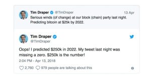 Tim Draper Extends BTC Price Prediction by 6 Months — 'By Mid-2023, I’m Expecting to See Bitcoin Hit $250K' Tim Draper Extends BTC Price Prediction by 6 Months — 'By Mid-2023, I’m Expecting to See Bitcoin Hit $250K'