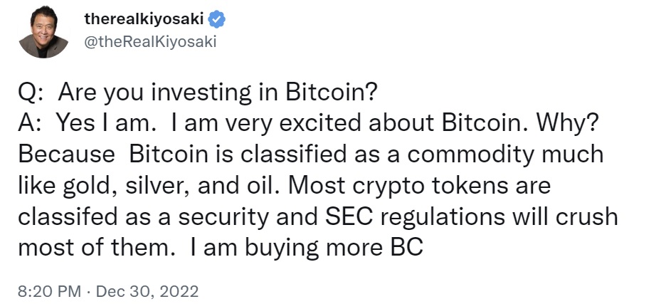 Robert Kiyosaki kupuje više Bitcoina — upozorava da će propisi SEC-a uništiti većinu kriptovaluta