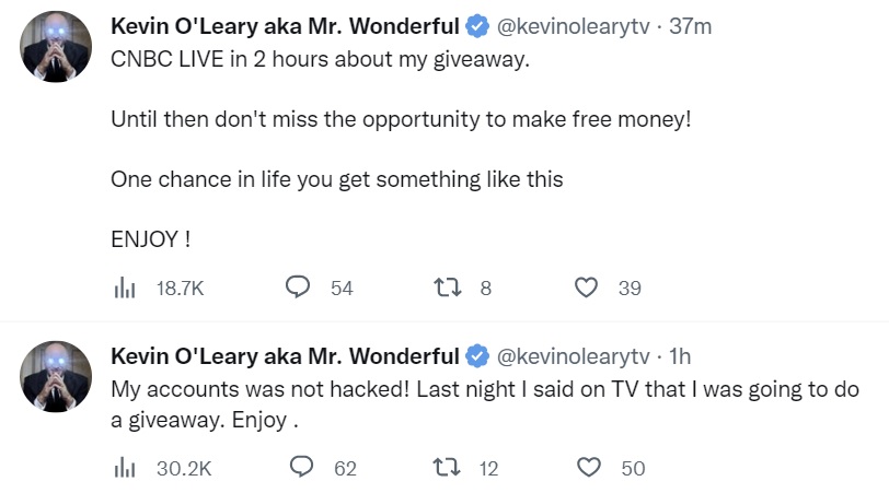 Kevin O'Leary's Twitter Account Hacked to Promote Bitcoin, Ethereum Giveaway Scam