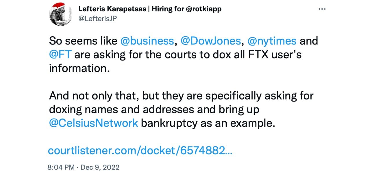 New York Times, FT, Bloomberg Blasted for Attempting to Get FTX Creditors' Names Unsealed