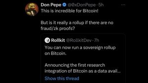 Rollkit Developers Leverage Bitcoin for Sovereign Rollups, Sparking Criticism from Ethereum Proponents Rollkit Developers Leverage Bitcoin for Sovereign Rollups, Sparking Criticism from Ethereum Proponents