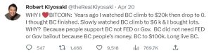 Rich Dad Poor Dad Author Robert Kiyosaki Shares Why He Loves Bitcoin — Expects BTC to Hit $100K Rich Dad Poor Dad Author Robert Kiyosaki Shares Why He Loves Bitcoin — Expects BTC to Hit $100K