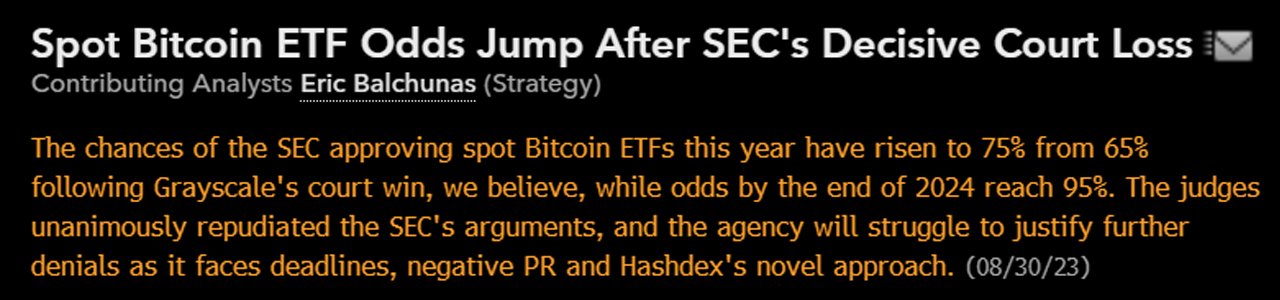 Bloomberg Analysts Boost Spot Bitcoin ETF Approval Odds After Grayscale's Court Victory