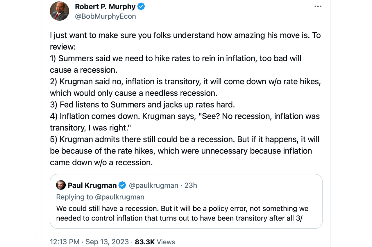 Paul Krugman: 'The War on Inflation Is Pretty Much Won' – Claims 'Remarkable Disinflation' Occurred