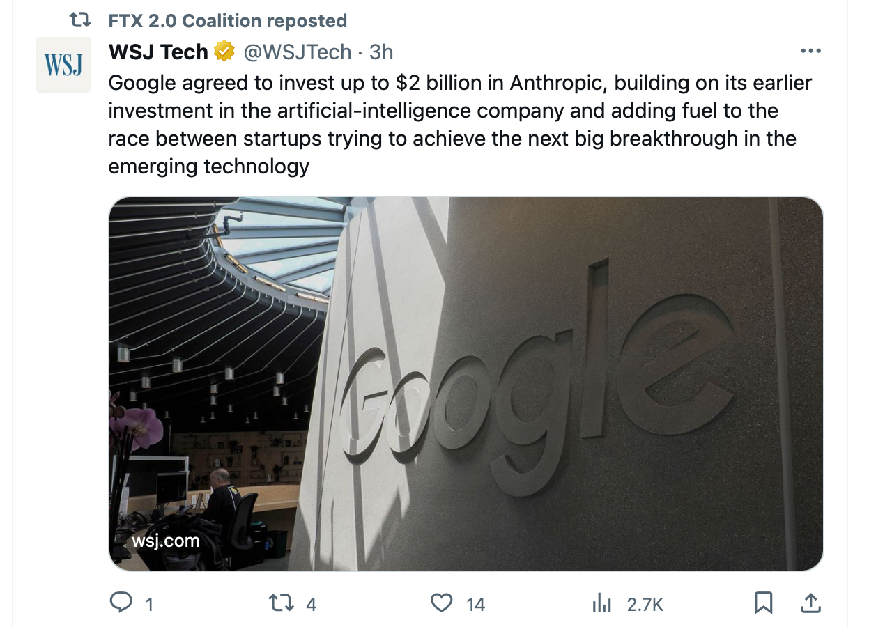Anthropic's $2 Billion Deal With Google Brings Hope to FTX Creditors
