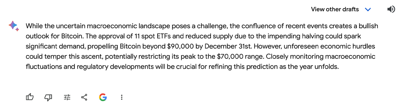 6 chatbot IA prevedono il finale del Bitcoin 2024 — Prevedendo $60K a $90K tra afflussi di ETF e hype di dimezzamento 6 chatbot IA prevedono il finale del Bitcoin 2024 — Prevedendo $60K a $90K tra afflussi di ETF e hype di dimezzamento