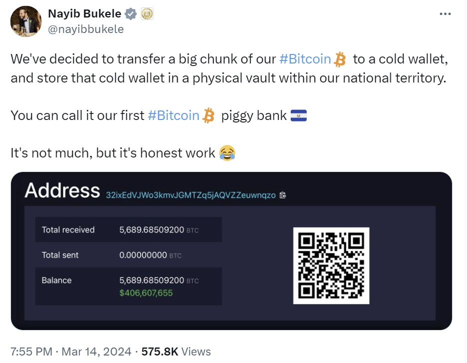 El Salvador Traslada 'Gran Parte' de Su BTC a Billetera Fría — El Presidente Bukele Dice 'Llámalo Nuestra Primera Alcancía de Bitcoin' El Salvador Traslada 'Gran Parte' de Su BTC a Billetera Fría — El Presidente Bukele Dice 'Llámalo Nuestra Primera Alcancía de Bitcoin'