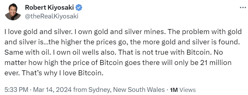 Robert Kiyosaki mette in evidenza 'il problema' con Oro, Argento e Petrolio — Elogia la Fornitura Limitata di Bitcoin Robert Kiyosaki mette in evidenza 'il problema' con Oro, Argento e Petrolio — Elogia la Fornitura Limitata di Bitcoin