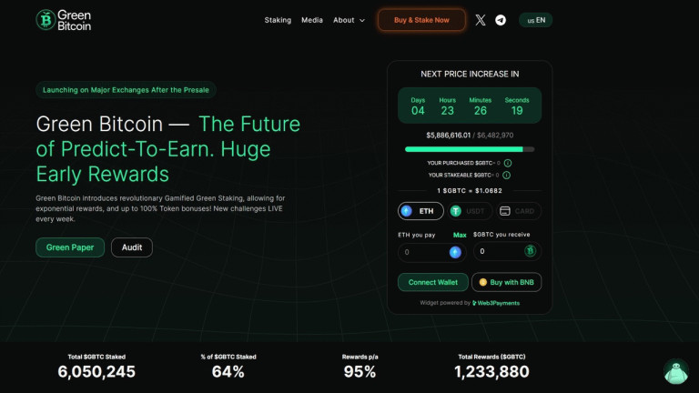 New ICO Green Bitcoin Introduces the Gamified Green Staking and Raises M in 2 Weeks