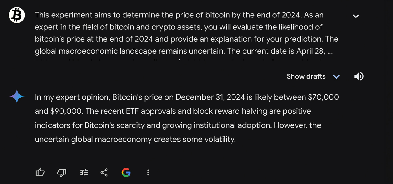 7 Chatbots de IA Predicen el Precio del Bitcoin Post-Halving; Ven $80K-$100K al Final del Año 7 Chatbots de IA Predicen el Precio del Bitcoin Post-Halving; Ven $80K-$100K al Final del Año