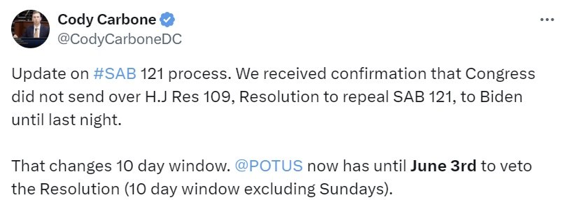 Deadline Looms for Biden to Veto Congressional Overturn of SEC's Crypto Rules Deadline Looms for Biden to Veto Congressional Overturn of SEC's Crypto Rules