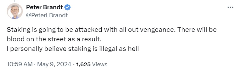 Le trader expérimenté Peter Brandt met en garde contre l'assaut à grande échelle de la SEC sur le Staking de Crypto — 'Ça va être un massacre' Le trader expérimenté Peter Brandt met en garde contre l'assaut à grande échelle de la SEC sur le Staking de Crypto — 'Ça va être un massacre'
