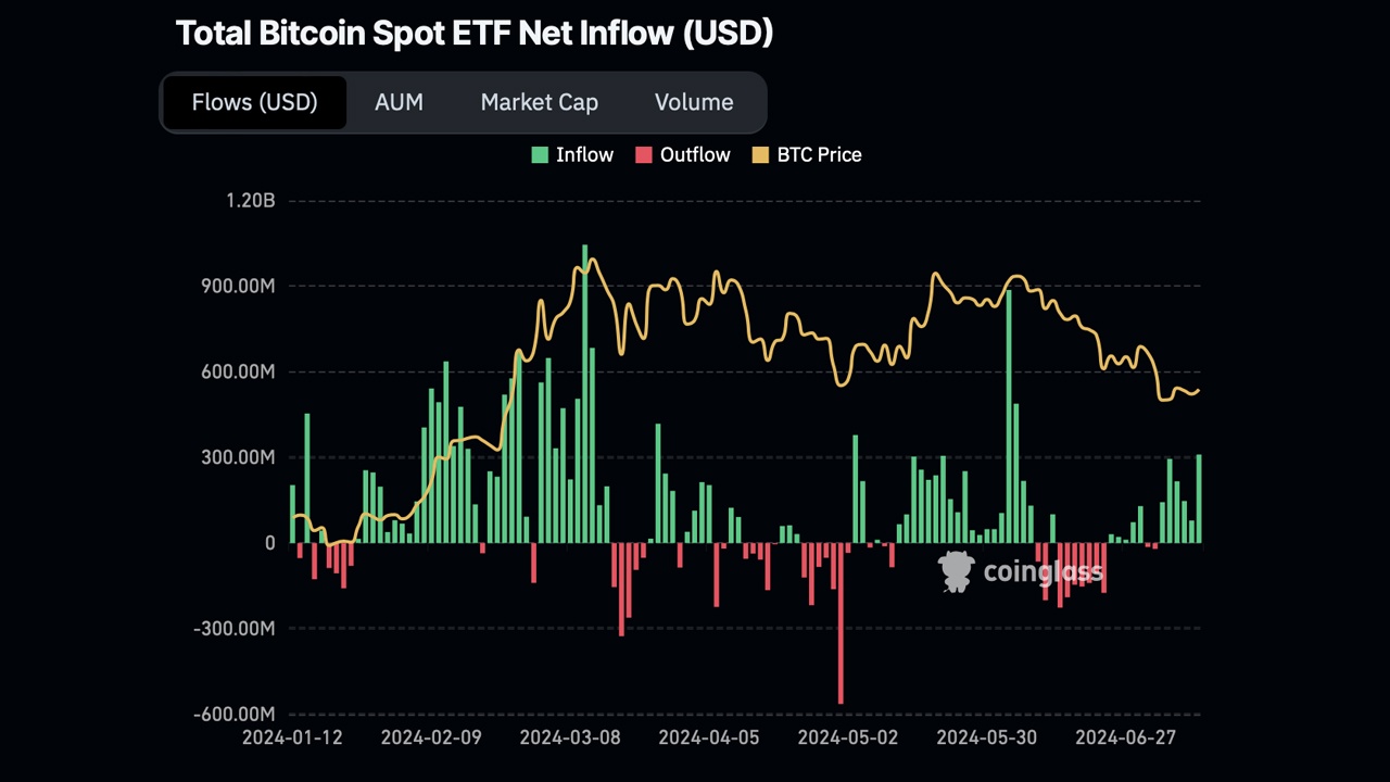 Полоса притока подтолкнула биткойн-ETF США к отметке в 16 миллиардов долларов