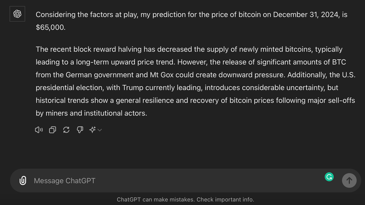 $50K to $100K — 9 AI Chatbots Predict Bitcoin Prices for Year-End 2024 $50K to $100K — 9 AI Chatbots Predict Bitcoin Prices for Year-End 2024