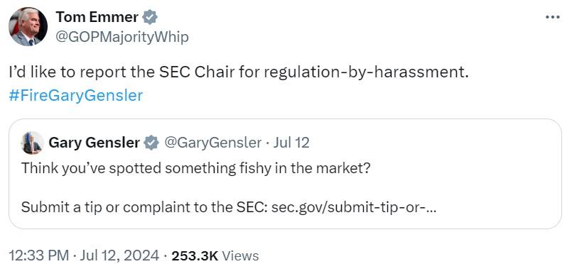 Le Congressman Appelle au Renvoi du Président de la SEC pour 'Réglementation par Harcèlement' Le Congressman Appelle au Renvoi du Président de la SEC pour 'Réglementation par Harcèlement'