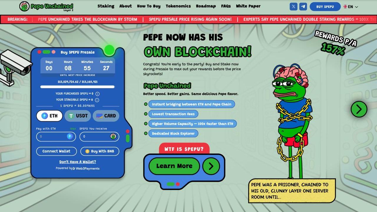 Meme Coin Layer 2 Project Pepe Unchained Raises $13M in Presale - Next Crypto to Explode?