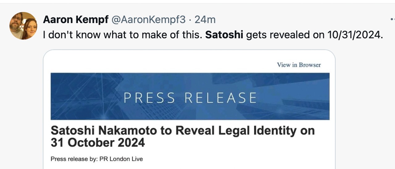 Eine weitere 'Enthüllung' von Satoshi Nakamoto angekündigt—Aber die Bitcoin-Community kauft es nicht