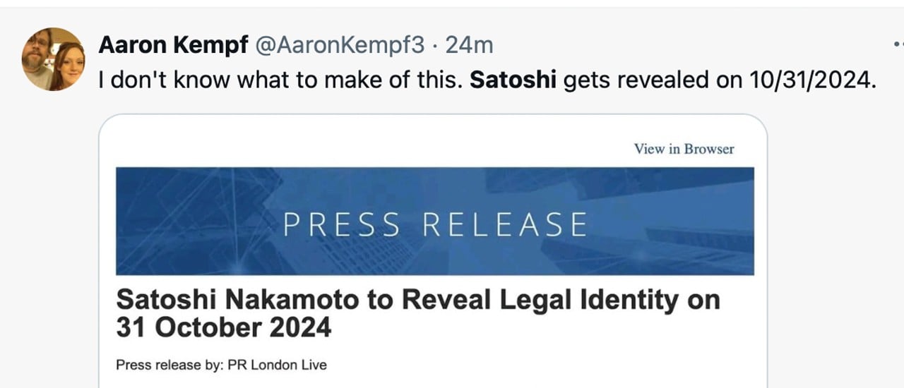 Eine weitere 'Enthüllung' von Satoshi Nakamoto angekündigt—Aber die Bitcoin-Community kauft es nicht Eine weitere 'Enthüllung' von Satoshi Nakamoto angekündigt—Aber die Bitcoin-Community kauft es nicht