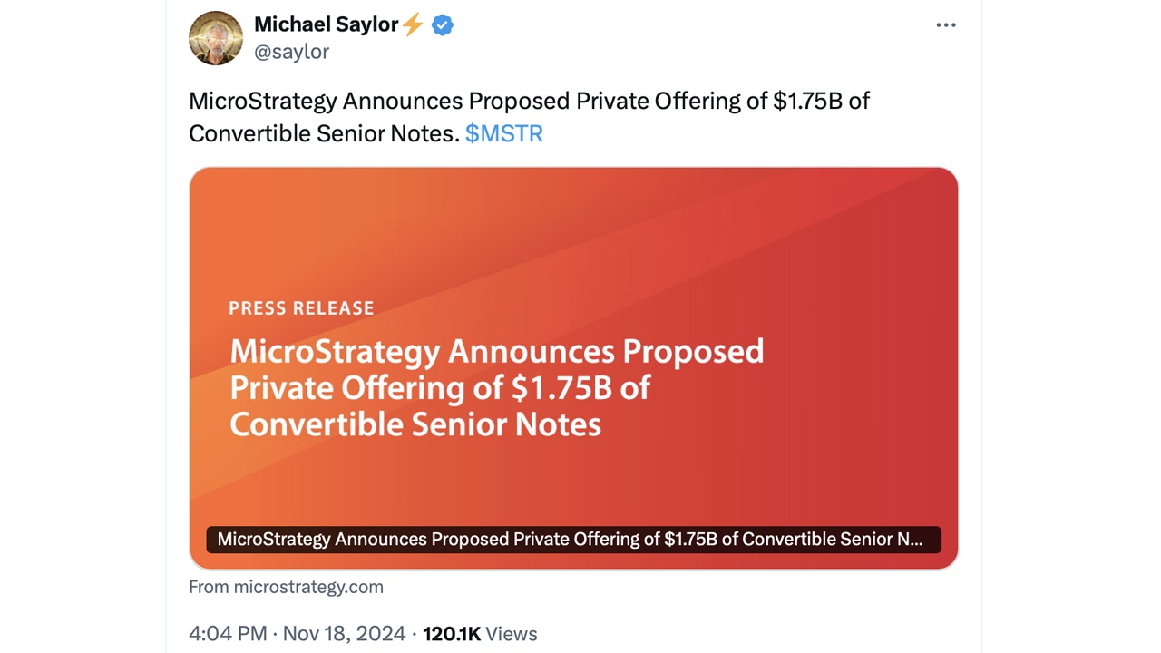 Microstrategy per raccogliere 1,75 miliardi di dollari per ulteriori acquisti di Bitcoin Microstrategy per raccogliere 1,75 miliardi di dollari per ulteriori acquisti di Bitcoin