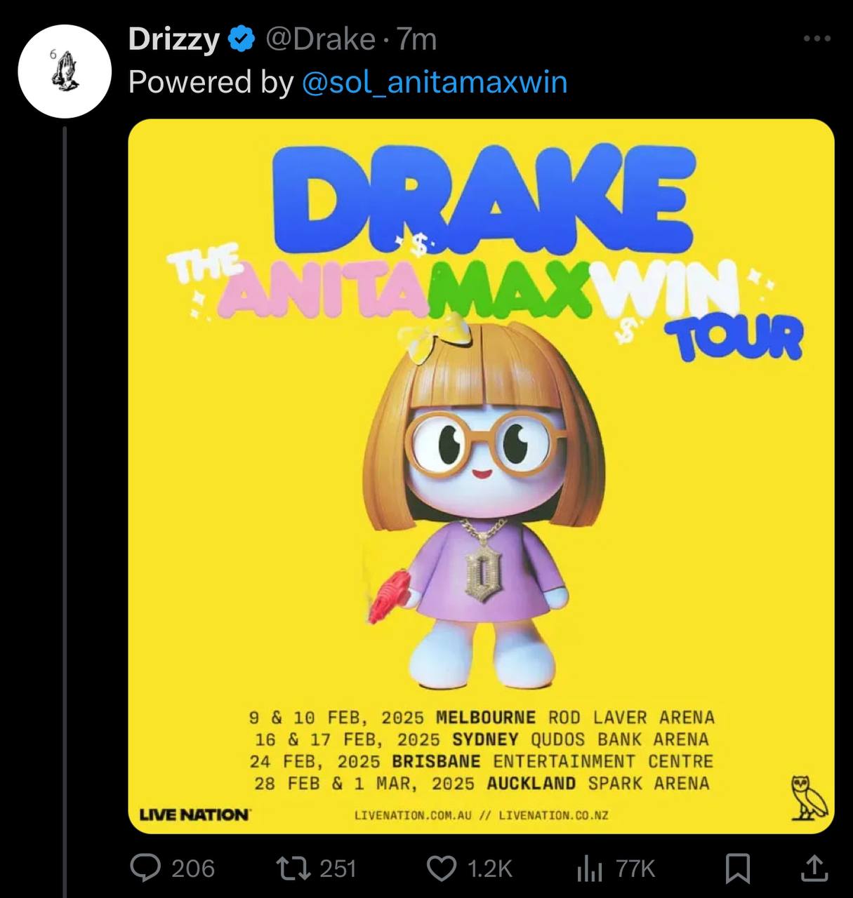 随着 Drake 的 X 帐户推广虚假的 ANITA 模因代币，加密货币弊端再次出现
