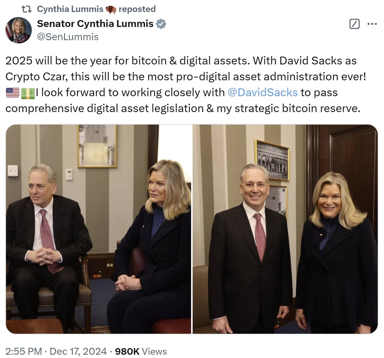 US Senator Declares 2025 the Year for Bitcoin and Digital Assets, Pledges Sweeping Crypto Laws US Senator Declares 2025 the Year for Bitcoin and Digital Assets, Pledges Sweeping Crypto Laws