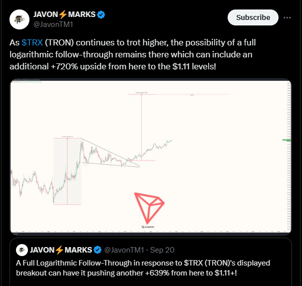 Tron Supera il Massimo Storico Dopo un Salto del 30%, Justin Sun Afferma che TRX Vale quanto XRP Tron Supera il Massimo Storico Dopo un Salto del 30%, Justin Sun Afferma che TRX Vale quanto XRP
