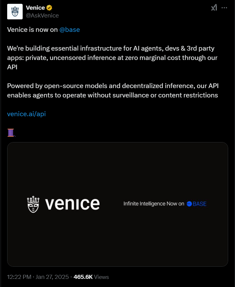 Erik Voorhees’in Venice AI Base’te Başlattı Erik Voorhees'in Venice AI Base’te Başlattı