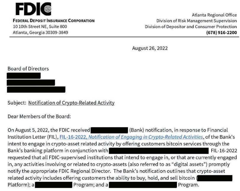 FDIC Releases Redacted Operation Choke Point 2.0 Letters