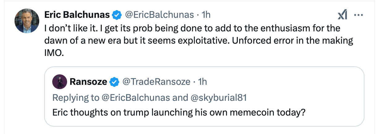 트럼프의 밈 코인, 업계에 해롭다는 안토니 스카라무치의 발언 트럼프의 밈 코인, 업계에 해롭다는 안토니 스카라무치의 발언