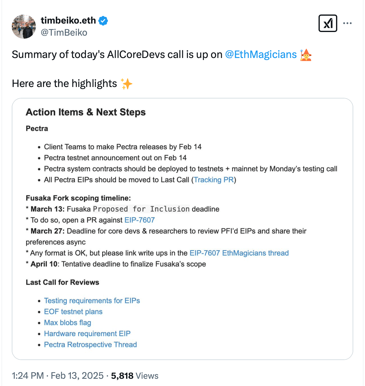 एथेरियम कोर डेवलपर्स ने होलेस्की, सेपोलिया पर पेक्टरा टेस्टनेट फोर्क्स की पुष्टि की एथेरियम कोर डेवलपर्स ने होलेस्की, सेपोलिया पर पेक्टरा टेस्टनेट फोर्क्स की पुष्टि की
