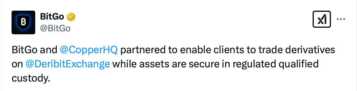 Bitgo وCopper تقدم نموذج تسوية خارج البورصة مع تكامل Deribit
