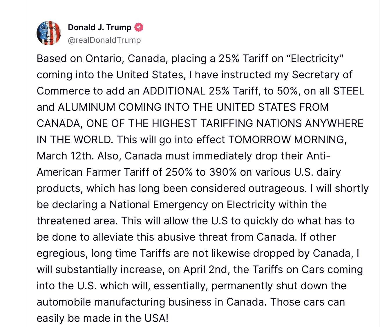 Trump Proposes Tariff-Free Trade for Canada in Exchange for Statehood, BTC Slides Below $80K Trump Proposes Tariff-Free Trade for Canada in Exchange for Statehood, BTC Slides Below $80K