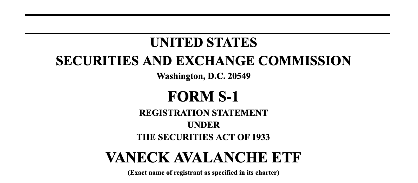 La nuova proposta di ETF di Vaneck mira a portare AVAX di Avalanche nei mercati tradizionali La nuova proposta di ETF di Vaneck mira a portare AVAX di Avalanche nei mercati tradizionali