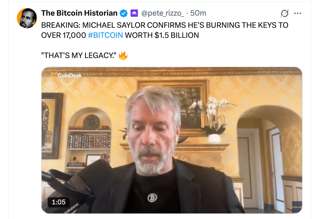 Quema de Claves Privadas: Saylor de Strategy Insinúa un Plan de Legado de Bitcoin Inspirado en Satoshi Quema de Claves Privadas: Saylor de Strategy Insinúa un Plan de Legado de Bitcoin Inspirado en Satoshi