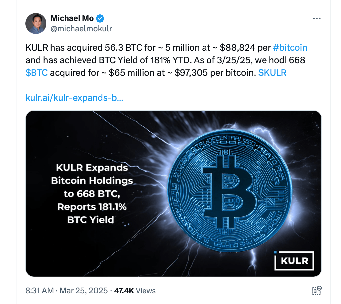 KULR의 비트코인 보유량이 재무 전략의 탄력으로 668.3 BTC에 도달 - Bitcoin News