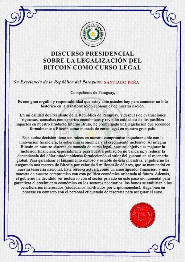 Nessuno ci è caduto: l'annuncio del Bitcoin come moneta legale del Paraguay è stato un attacco a somma zero Nessuno ci è caduto: l'annuncio del Bitcoin come moneta legale del Paraguay è stato un attacco a somma zero