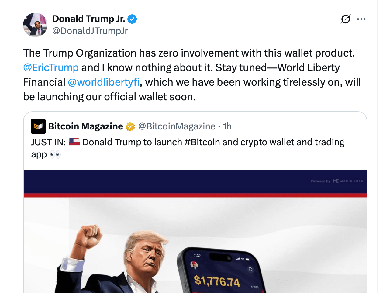 Trump Sons Disown Crypto Wallet Tied to Their Name Trump Sons Disown Crypto Wallet Tied to Their Name