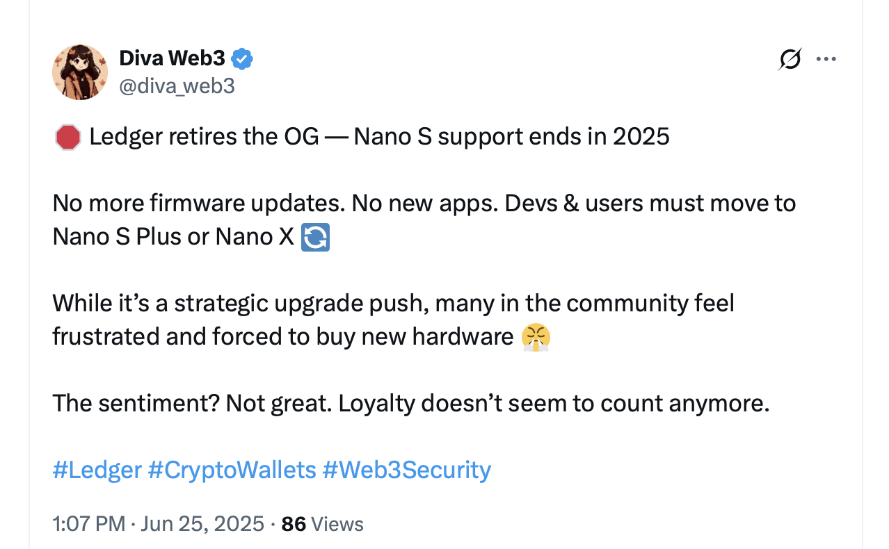 Ledger stahuje model Nano S, vyzývá uživatele k upgradu