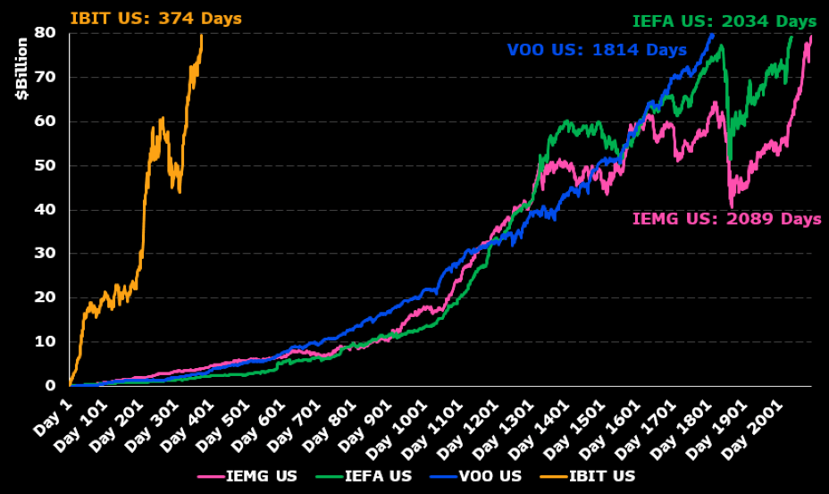 Blackrock’s IBIT Shatters ETF Records, Hits $80 Billion AUM in 374 Days