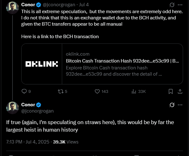 مدير Coinbase يشير إلى احتمال وجود اختراق وراء استيقاظ البيتكوين بـ 8 مليارات دولار مدير Coinbase يشير إلى احتمال وجود اختراق وراء استيقاظ البيتكوين بـ 8 مليارات دولار