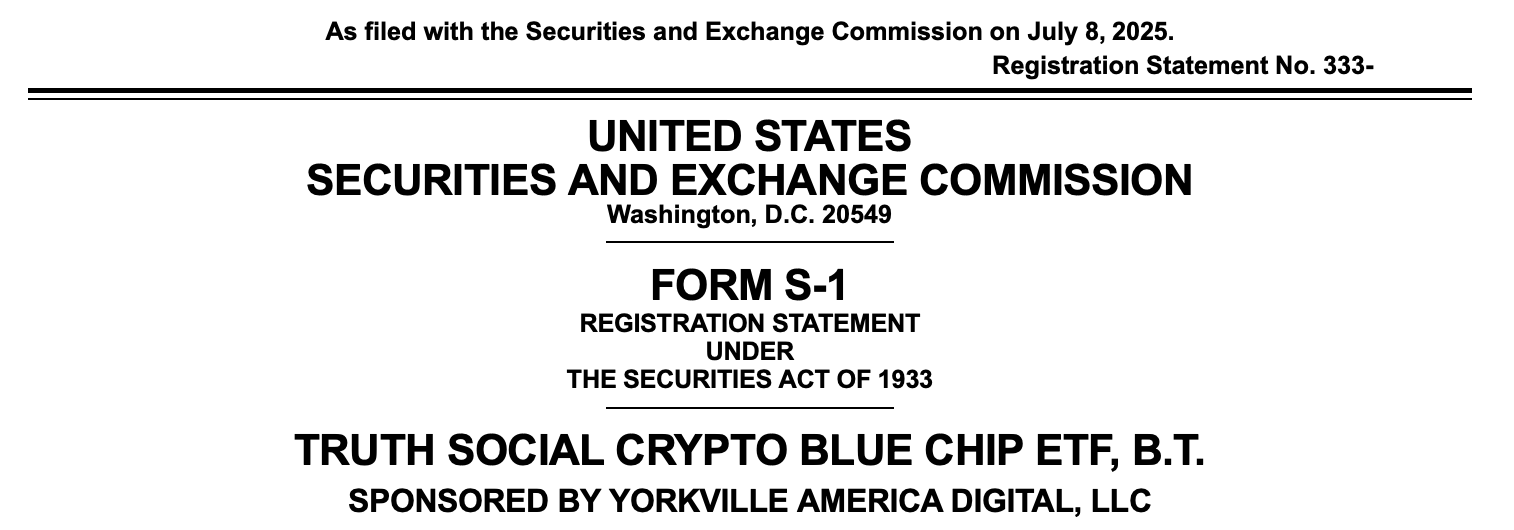 Truth Social平台的母公司提议的蓝筹加密ETF Truth Social平台的母公司提议的蓝筹加密ETF