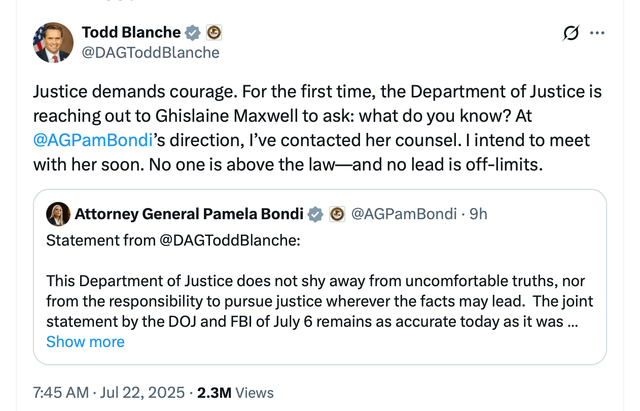 Department of Justice מבקש פגישה ישירה עם גיליין מקסוול במסגרת חקירת אפשטיין Department of Justice מבקש פגישה ישירה עם גיליין מקסוול במסגרת חקירת אפשטיין