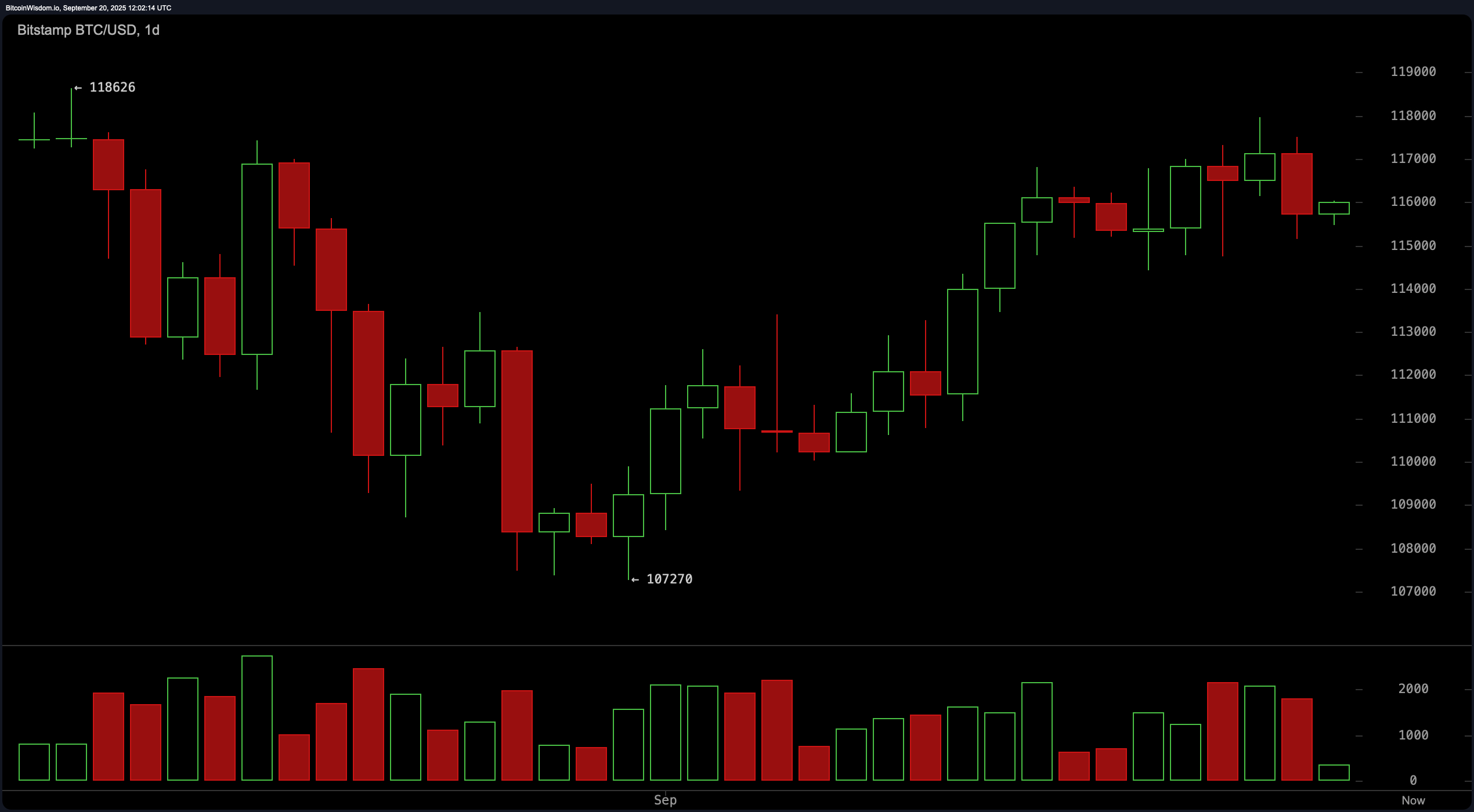 ビットコイン価格ウォッチ：勢いが揺らぐ中、強気筋は$119Kを