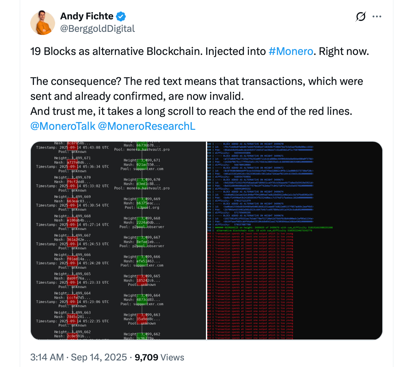 La Cadena de Monero Retrocede: 18 Bloques Reemplazados en Profunda Reorganización La Cadena de Monero Retrocede: 18 Bloques Reemplazados en Profunda Reorganización