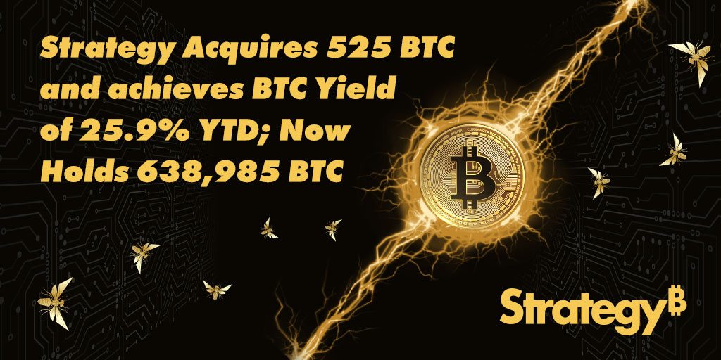 Strategy Adds 525 BTC, Pushing Treasury Near 639K Coins Strategy Adds 525 BTC, Pushing Treasury Near 639K Coins